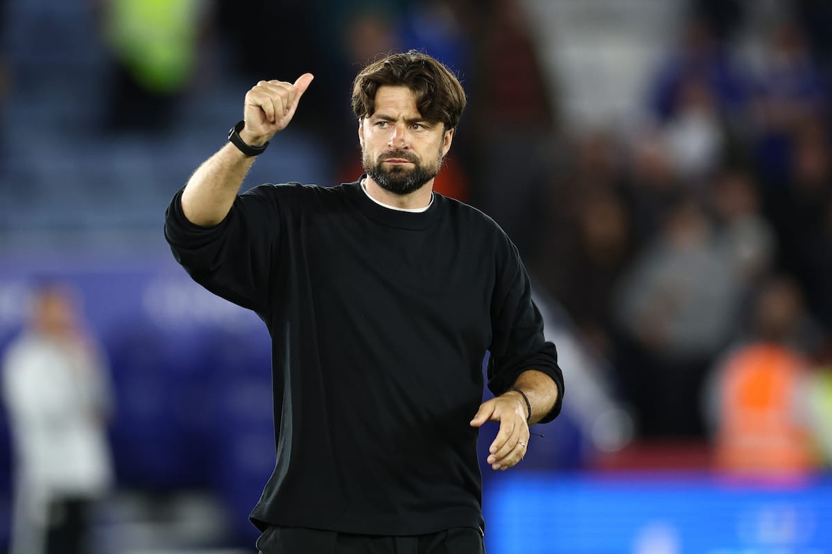 Leicester City Manager Russell Martin shows his appreciation to the fans at the end of during the EFL Sky Bet League 1 match between Leicester City and Plymouth Argyle at the King Power Stadium, Leicester, UK on 1 September 2026.