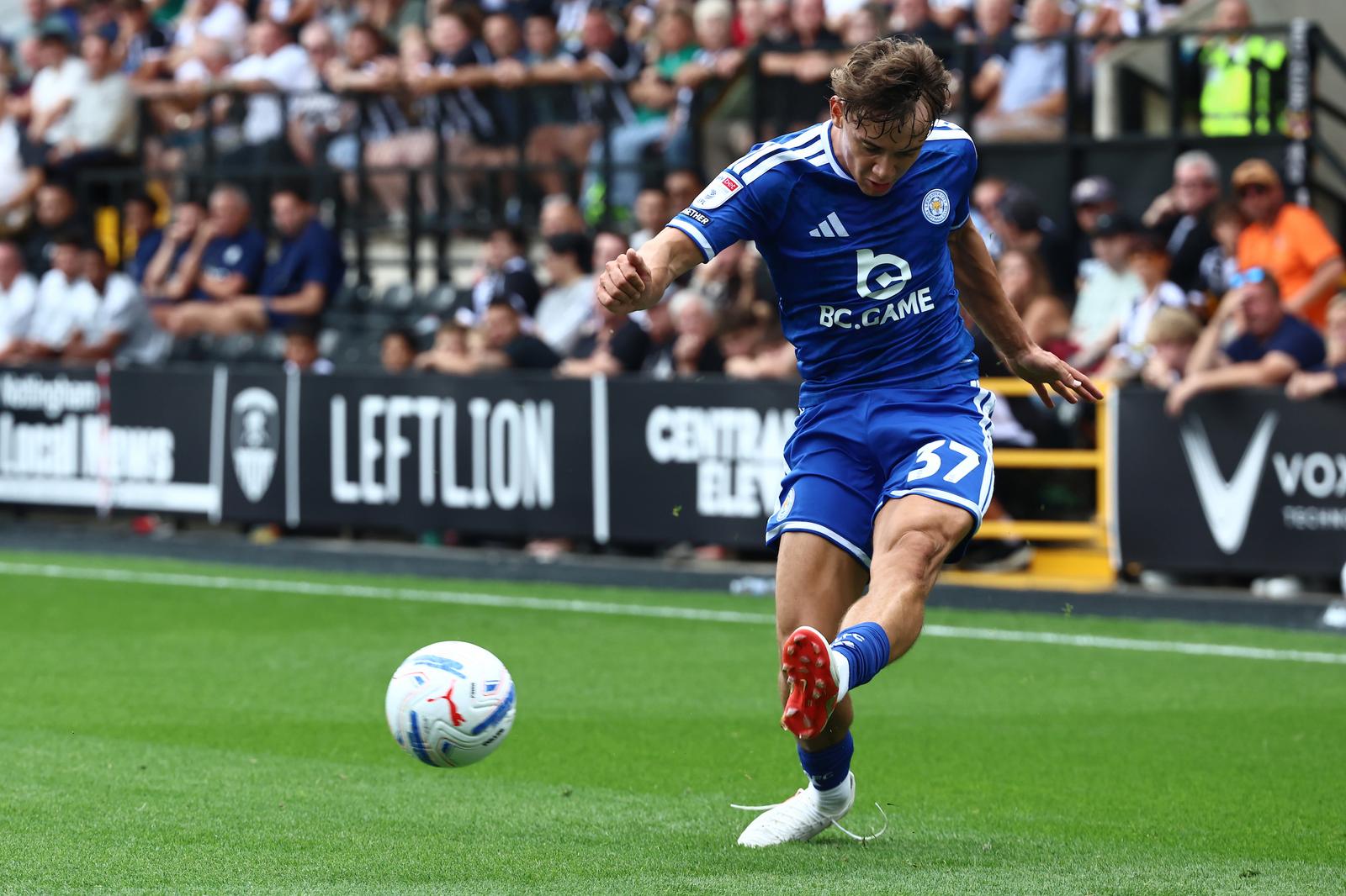 Leicester City midfielder Will Alves (37)  crosses the ball during the EFL Sky Bet League 1 match between Notts County and Leicester City at Meadow Lane, Nottingham, UK on 15 August 2026.